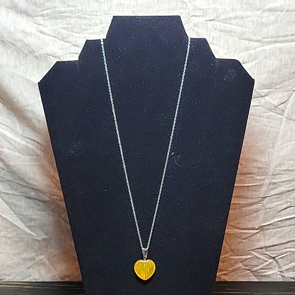 Silver Necklace With Yellow Heart Pendant - Picture 1 of 5